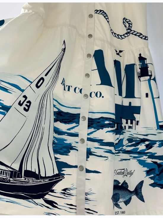 NWT Anthropologie Maeve Sleeveless Nautical Lighthouse Fish Midi Shirt Dress, XL - Picture 17 of 17